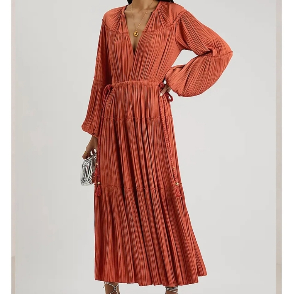 A.L.C. Orange Jenna Pleated Midi Dress NEW